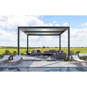 Pergola bioclimatique autoportante à lames orientables en aluminium - gris anthracite RAL 7016 - PLUTON 5700 SUNNY INCH