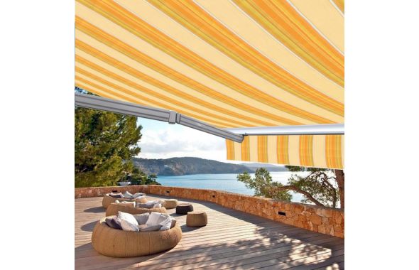 Store banne motorisé 3.95 x 3.50 m Loby gris, toile acrylique gris