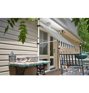 Store de balcon à projection autoportant sans perçage - Toile blanc gris - Sunny Inch