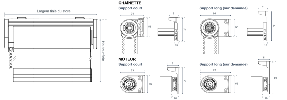 encombrement du store enrouleur intérieur vénus 620 sunny inch