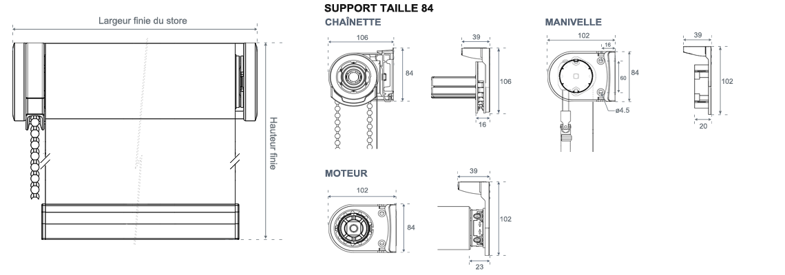 encombrement du store enrouleur intérieur vénus 650 sunny inch