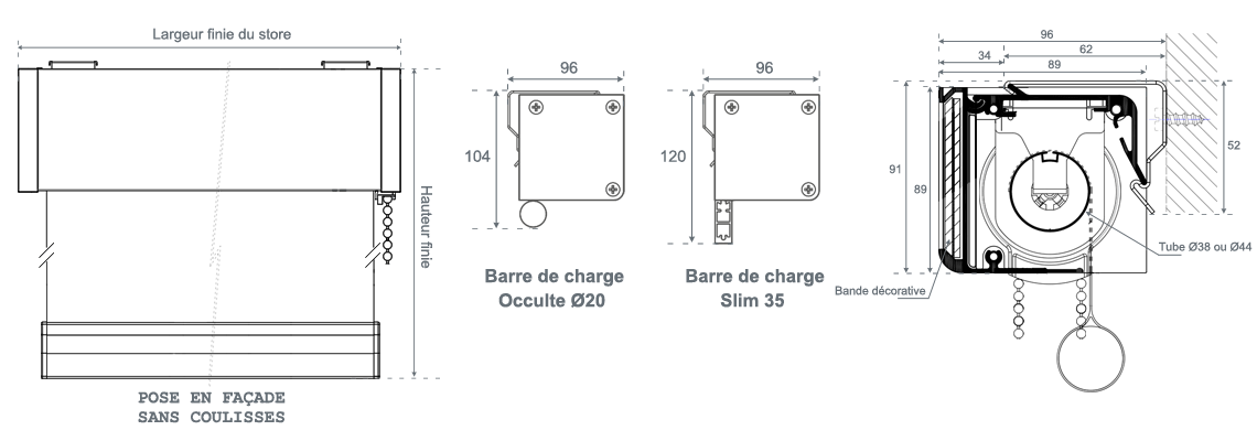 encombrement du store enrouleur intérieur avec coffre décoratif vénus 860 sunny inch