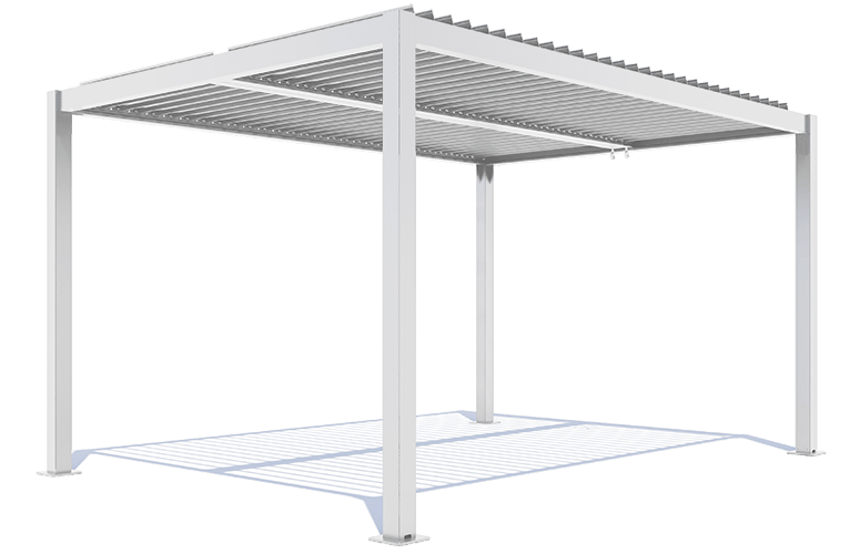 pergola bioclimatique autoportante à lames orientables en aluminium 400 x 400 cm armature blanc sunny inch